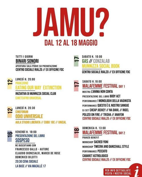 JAMU Cosenza - Calendario settimanale