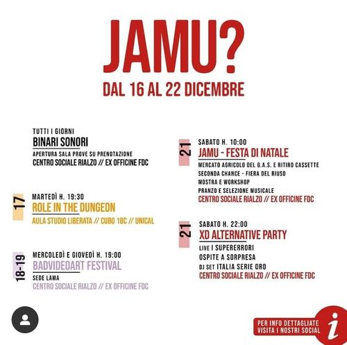 Addi JAMU - Calendario settimanale