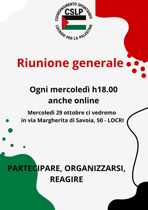 Riunione generale Coordinamento Spontaneo Locride per la Palestina