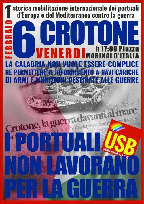1ª Storica mobilitazione internazionale dei portuali d'Europa e del Mediterraneo contro la guerra