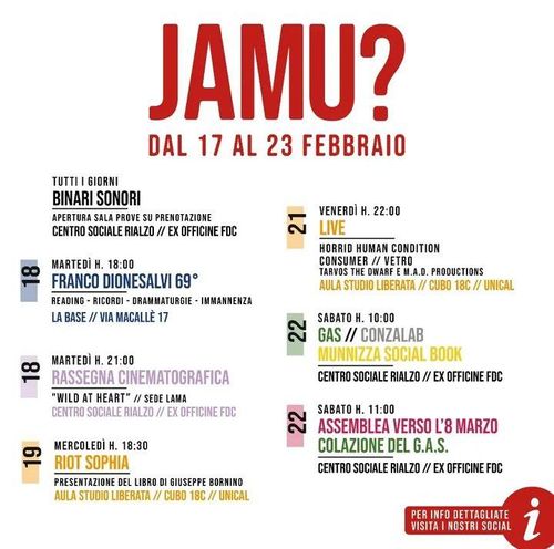 JAMU - Calendario settimanale