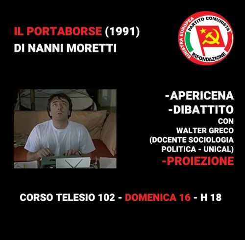 Proiezione IL PORTABORSE (1991) di Nanni Moretti - Dibattito e Apericena