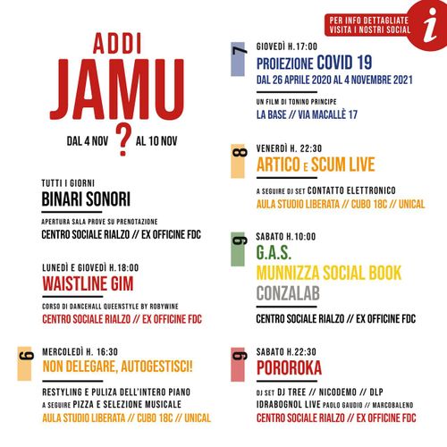 Addi JAMU - Calendario settimanale