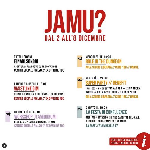 Addi JAMU - Calendario settimanale