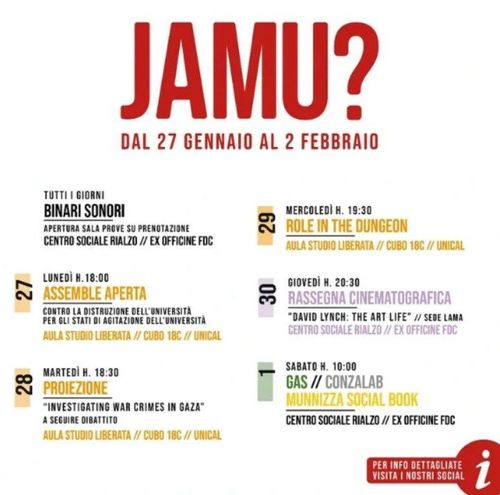 JAMU - Calendario Settimanale