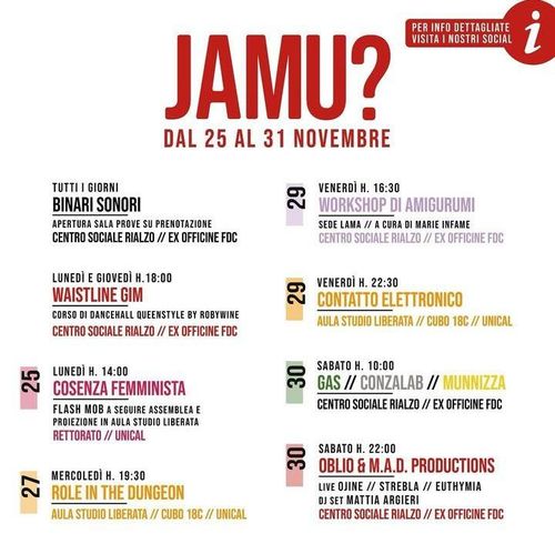 Addi JAMU - Calendario settimanale