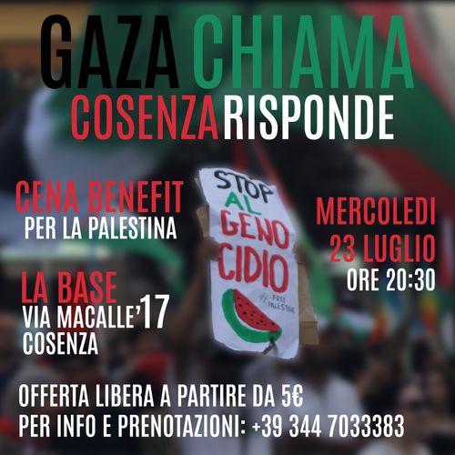 Gaza chiama Cosenza risponde - Cena benefit per la Palestina