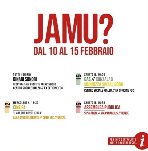 JAMU - Calendario settimanale