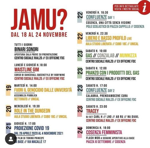 Addi JAMU - Calendario settimanale