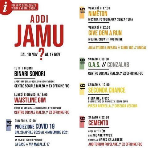 Addi JAMU - Calendario settimanale